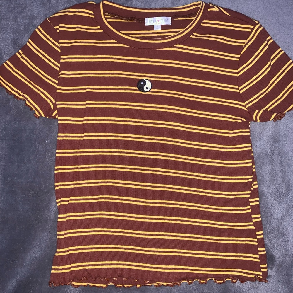 Brown & Yellow stripped T-Shirt with ruffled bottom